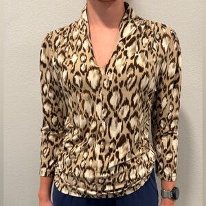 Rafaella Brown Leopard Print V-Neck Blouse
